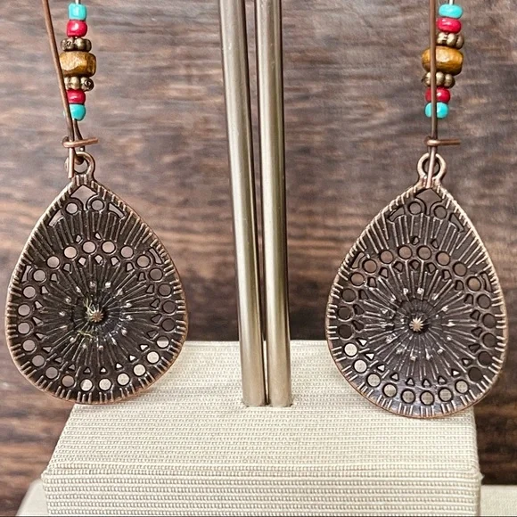 EARRINGS BOHO QUIRKY LOOP Gypsy hippie antique tear drop Large open loop Drop - Picture 9 of 9